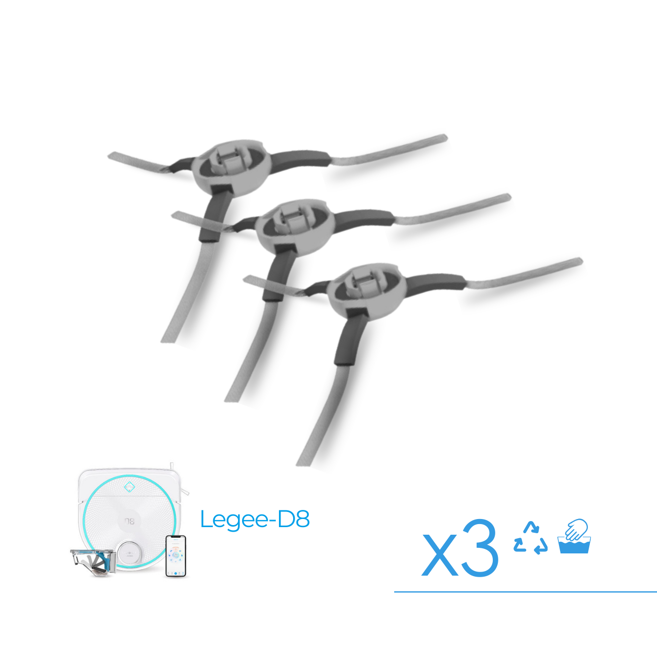 Pack de 3 cepillos laterles Hobot Legee-D8 ECO Compactor y Pro